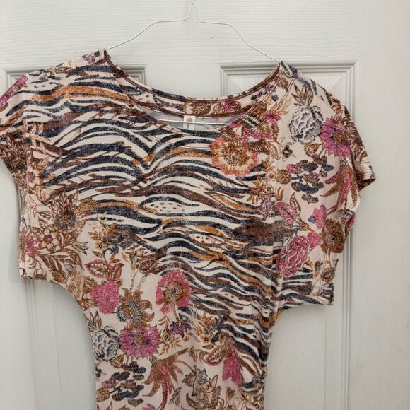 Anthropologie Daily Practice Ruched Mini Dress Size XS Floral Animal Print Boho - Picture 2 of 5